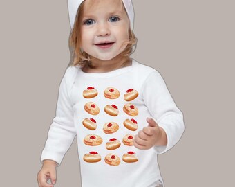 Hanukkah Donut Baby Onesie Pajamas Family Matching Jelly Donut Shirt for Women Men Babies Jewish Gift Chanukah Holiday Onesie Donut Shirt