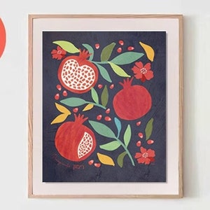 Pomegranate Wall Art Poster Print Israel Jewish Israel Jewish gift Hand drawn Israel poster Prints Pomegranates Am Yisrael Chai gifts arts