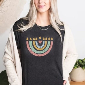 Hanukkah Menorah Shirt, Unisex Heavy Cotton Tee, Hanukkah, hanukkah gifts, Jewish gift, Israel art chanukah woman shirt flower tshirt Israel