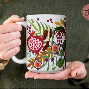 7 Fruits of Israel,  7 Species of Israel, Mug, tea cup, coffee cup, Ceramic Mug 11oz, work mug, morning mug, Israel, Jewish gift, coffee mug