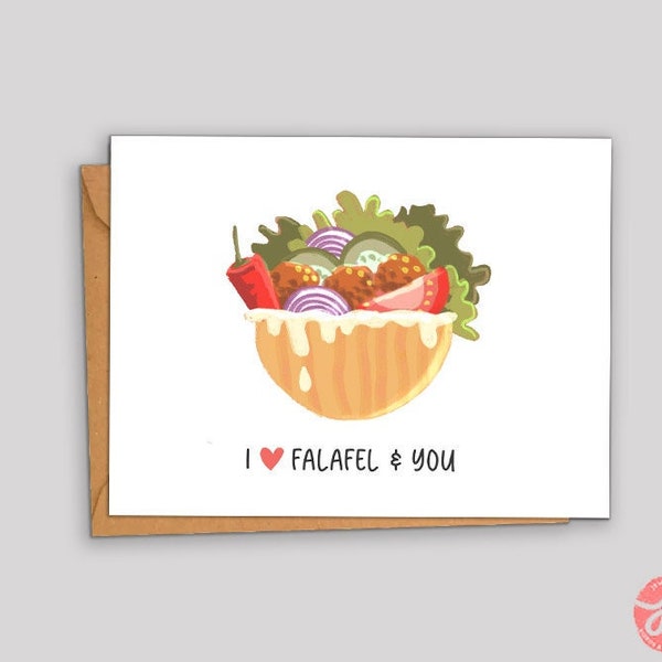 Falafel Art Card, Funny Greeting Card, Jewish Israel gift, love card happy birthday, I love food, Pita, Blank Card, Funny fun colorful