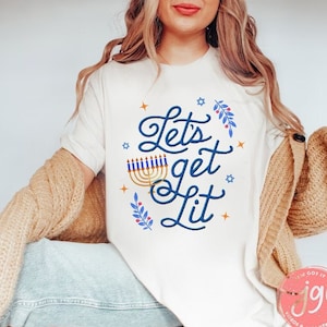 Lets Get Lit Hanukkah Shirt Soft cotton Unisex Jersey Graphic shirt, Israel, jewish gift, Hanukkah Shirt  Chanukah tshirt  חנוכה Women