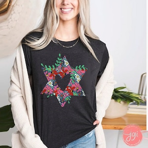 Flower Star David Shirt Unisex Jersey Short Sleeve Graphic Tee, vintage, israel, art, jewgotitart, jewish gift Israelite, Israeli Pride Jew