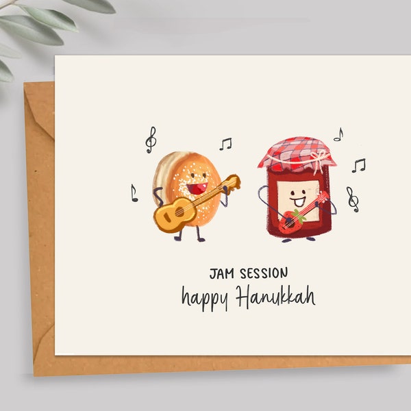 Funny Hanukkah Holiday Card, Jelly Donut Jam Session, Punny Happy Hanukkah Cards, donut, Chanukah Card, donuts, Card Set, Funny fun colorful