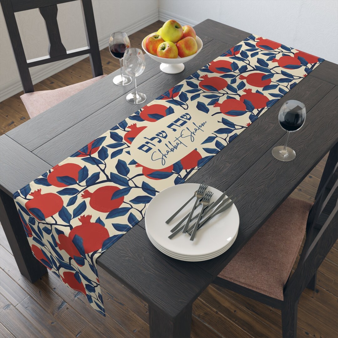 Personalized Shabbat Shalom Table Runner, Jewish Gift Shabbos
