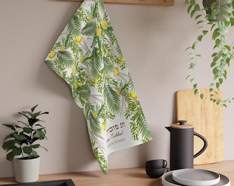 Sukkot Kitchen Towel Etrog Lulav Jewish holiday Israel 7 species Jewish art table Sukkah decor feast tabernacle custom personalized gift
