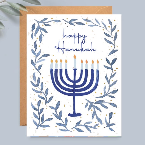 Beautiful Hanukkah Menorah Holiday Card, Happy Hanukkah Cards, Menorah, Chanukah Card, Holiday Card Set, Olive branches, Funny fun colorful