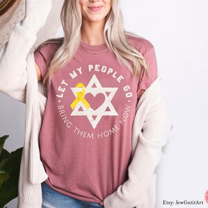 Passover Let my People Go Bring Them Home Now Shirt Gifts Tshirt Am Yisrael Chai Yellow Ribbon Pesach Jewish Star David Cotton Israeli Art zdjęcie 6