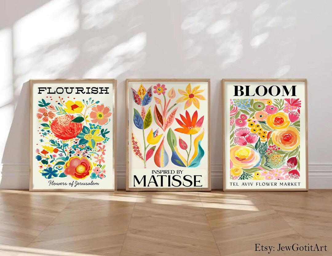 Flower Market Wall Art Set of 3 Am Yisrael Chai Prints Jewish Gift ...