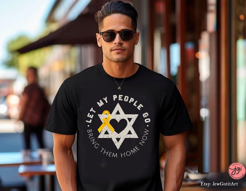 Passover Let my People Go Bring Them Home Now Shirt Gifts Tshirt Am Yisrael Chai Yellow Ribbon Pesach Jewish Star David Cotton Israeli Art zdjęcie 2