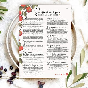 Rosh Hashanah Simanim Blessings Printable Sheet, table decor, Jewish New Year Digital Download, Interactive, Jewish holiday, Shana tova