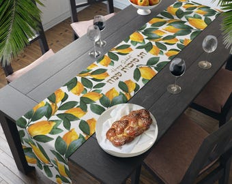 Sukkot Table Runner, Rosh Hashanah Jewish gifts Jewish holiday Israel 7 species Lulav Etrog jewish art table decor, custom personalized gift