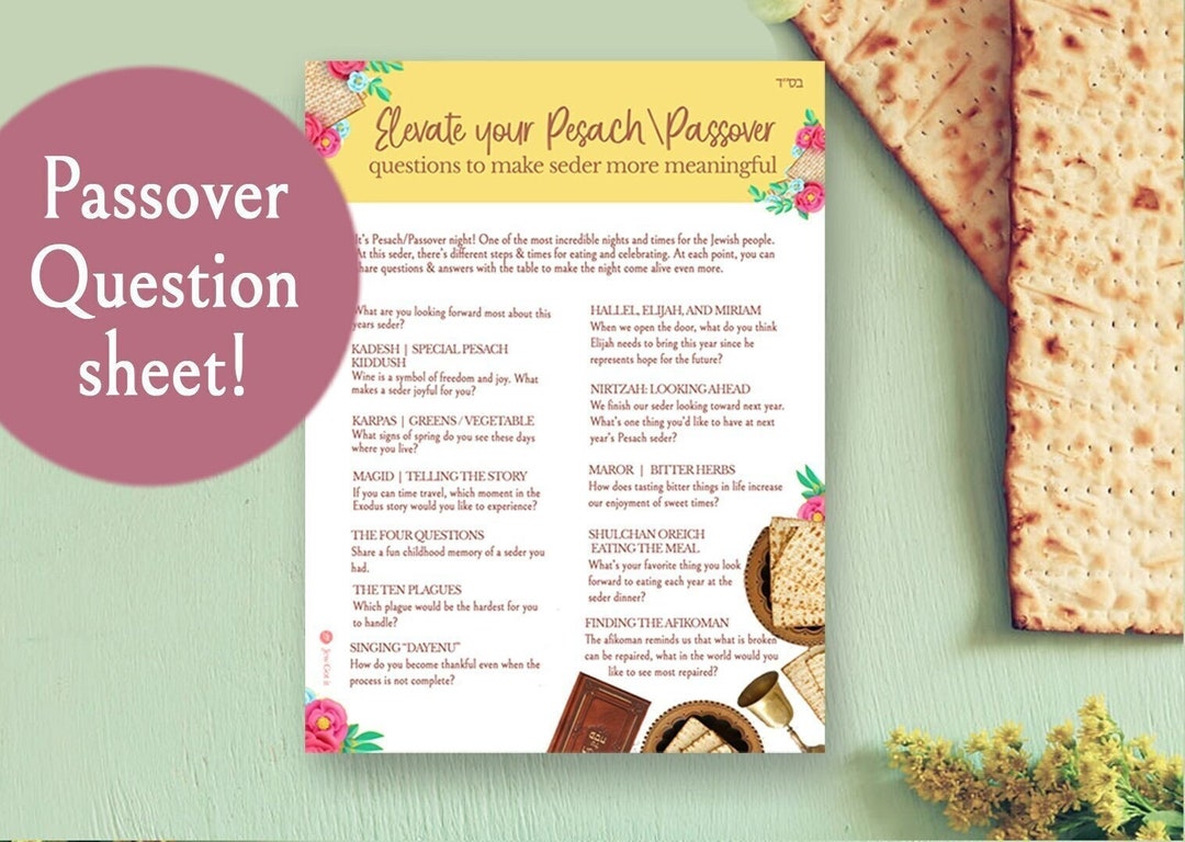 Passover Question Interactive Printable Sheet for Seder Table | Pesach ...