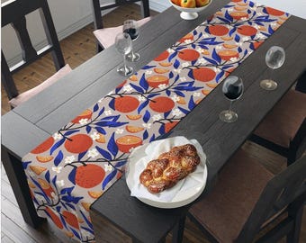 Oranges Table Runner Yafo Jaffa Tel Aviv Fruit Design | Jewish Gift | Shabbat Table Decor | Israel Art | Hanukkah & Judaica Gift Israel Art