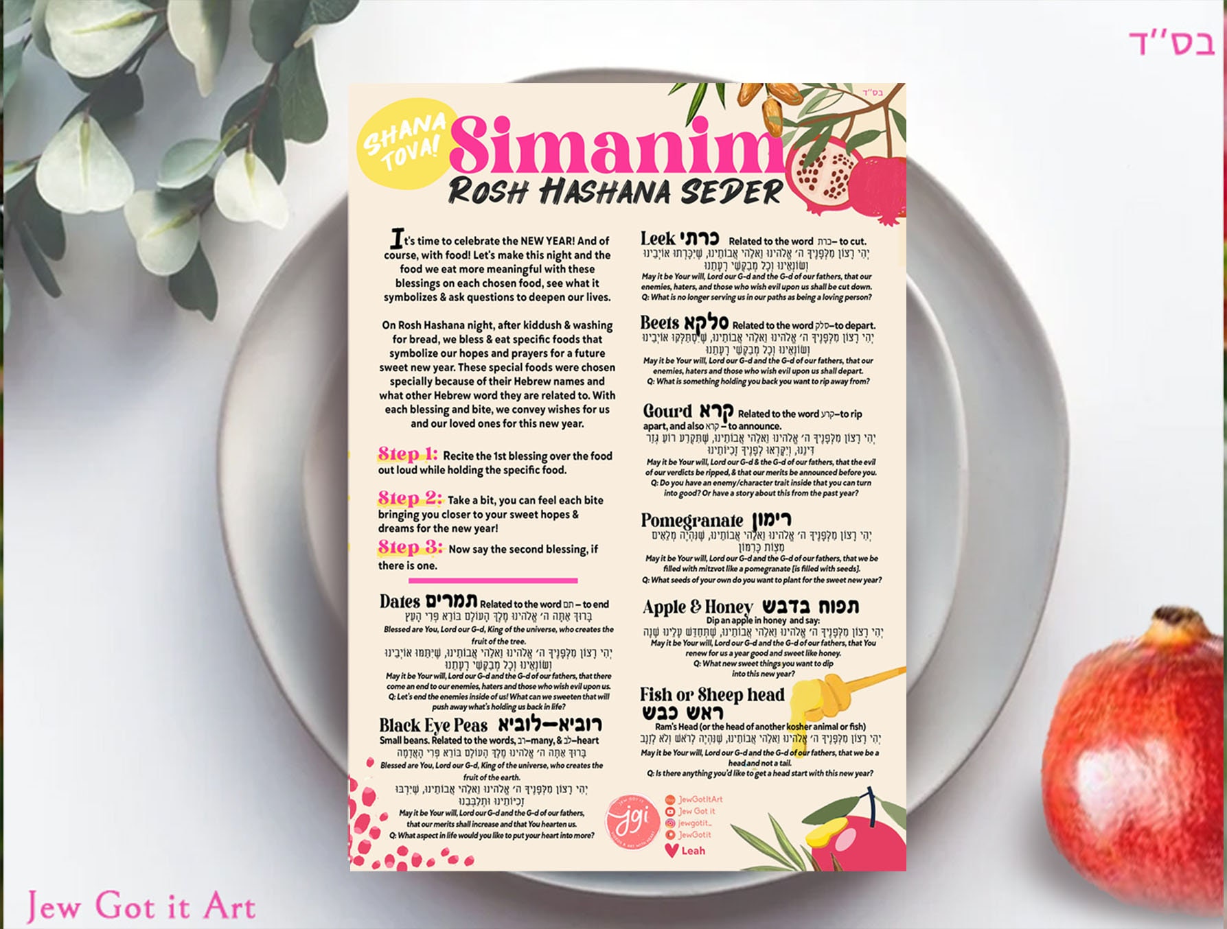 Rosh Hashanah Simanim Blessings & Questions Printable Sheet Etsy