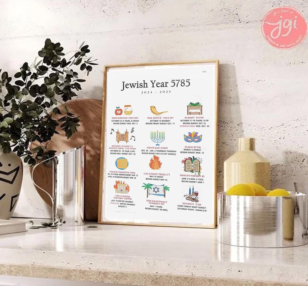 Jewish Calendar 5785 Download Printable, Art, Illustrations, Year 2024 2025 Digital, Hebrew