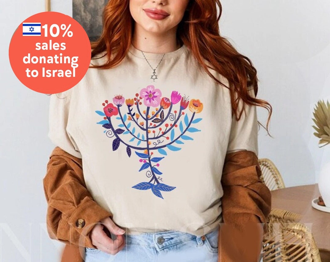 Hanukkah Flower Menorah Shirt Unisex Heavy Cotton Tee Etsy Israel
