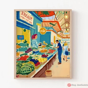 Jerusalem Market Wall Art Mahane Yehuda Shuk Print Israel Poster Print Jewish Kitchen Art Fruit Am Yisrael Chai Gift Israeli Artist Decor