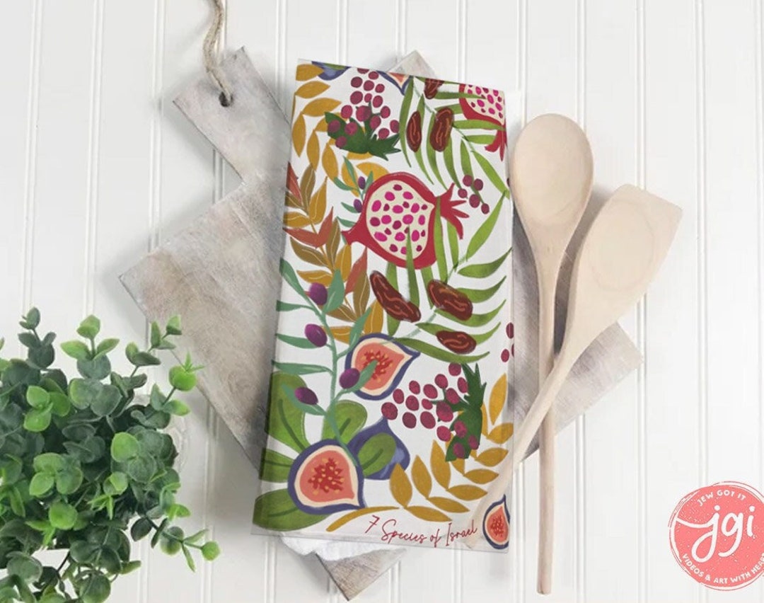 Art Kitchen Towel 7 Species of Israel, Hand Drawn Art, Tea Towel