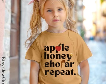 Shana Tova kindershirt Rosj Hasjana appel honing sjofar hoorn Sweatshirt onesie tshirt cadeau Joods Nieuwjaar, kind, aangepaste gepersonaliseerde geschenken