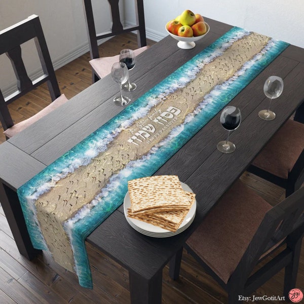 Passover Pesach Table Runner Decor Sea Splitting Split Decoration Jewish gifts Israel gift Holiday Israeli Artist Seder plate personalized