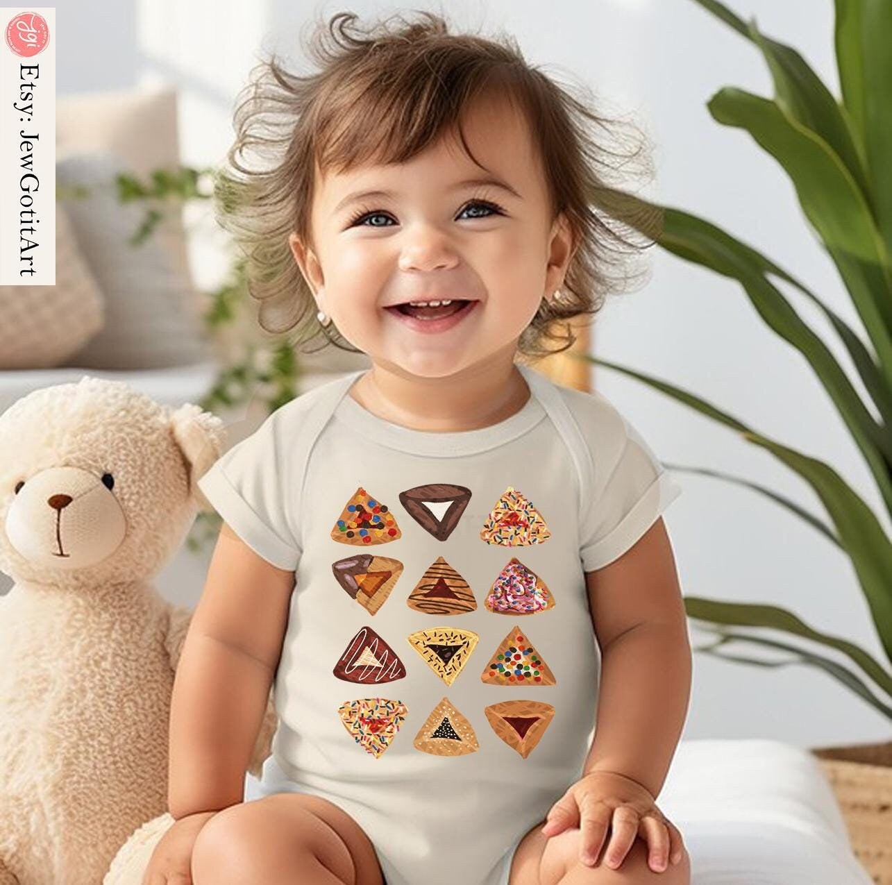 Purim Hamantaschen Baby Onesie Sweatshirt T-Shirt Sweater Purim Costume Gift Israeli Artist Jewish Holiday Kid Tshirt Design Purim Gift Idea
