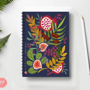 Israel Fruit Species Spiral Notebook Rosh Hashanah Art Journal Lined Pages Diary Planner Unique Travel Gift Birthday Present Israeli Artist