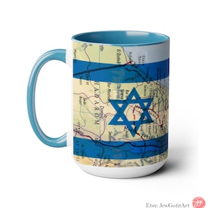 Carte d'Israël drapeau Mug accent tasses à café 11 oz rouge bleu Am Israel Chai jewgotitart cadeau juif Israélites israélien Pessa'h cadeaux 15 oz