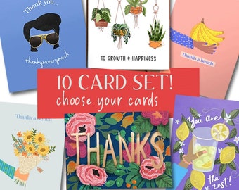 Set of 10 Thank you Card Bundle | Colorful & fun Blank Thank You Greeting Cards, card set, thank you cards, art card, happy birthday card