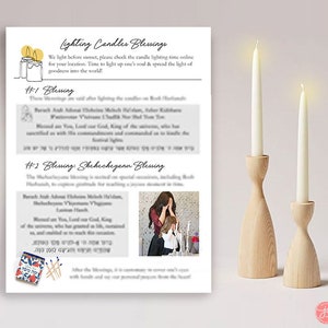Rosh Hashanah Candle Lighting Blessings, Hebrew English, Jewish blessing, Printable Sheet Digital Download, Rosh hashana holiday, Shana tova