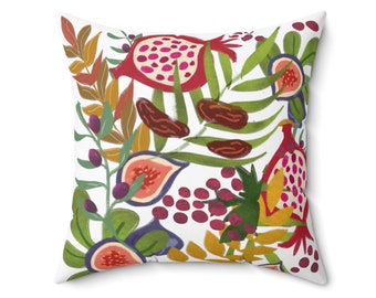 7 gatunków owoców Izraela Faux Suede Square Pillow home decor sofa pillow sofa pillow nowoczesny wzór pomysł na prezent prezent dla niej prezenty Chanuka
