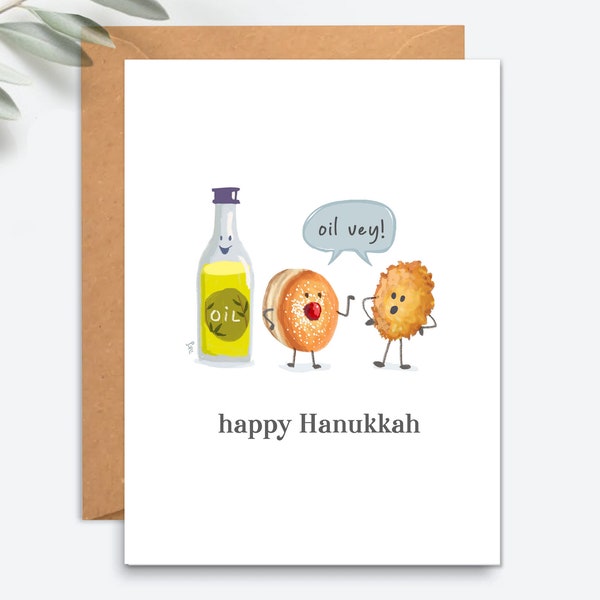 Oil Vey Hanukkah Holiday Card, Funny Punny Happy Hanukkah Cards, lakes, latke, donut, Chanukah Card, Latke, Card Set, Funny fun colorful