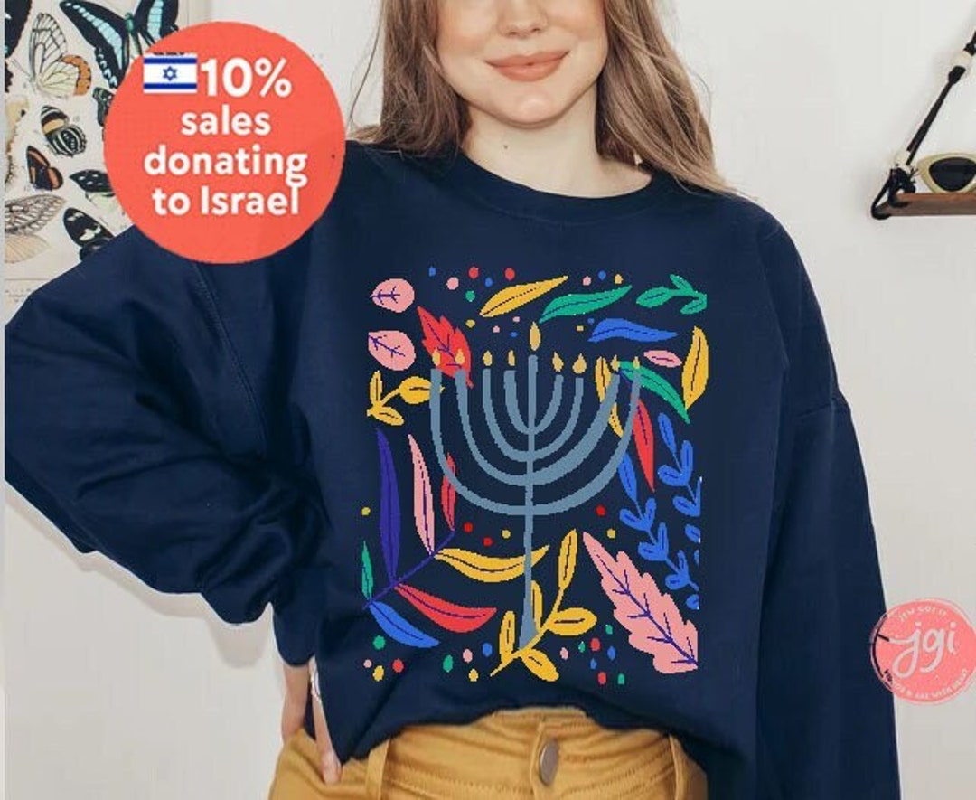 Hanukkah Flower Menorah Sweater Holiday Sweatshirt Stand With Israel