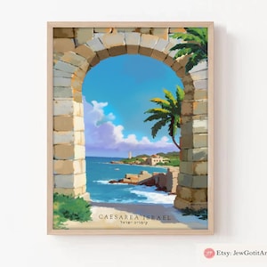 Caesarea Israel Beach Wall Art Mediterranean Sea Poster, Israeli Coastal Art, Caesarea Ruins Print, Beach Decor, Nature Art for Living Room