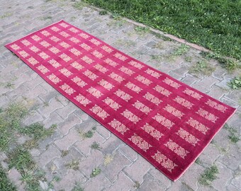 ヴィンテージピンクのトルコ製ランナーラグ：手織りウール製廊下用