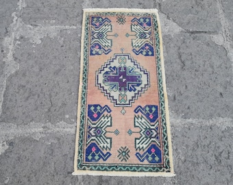 Alfombra de baño turca de 18x37 pulgadas, alfombra pequeña vintage, alfombra turca, alfombra Oushak, alfombra natural, alfombra de alfombra de baño, alfombra de alfombra de puerta, alfombra pequeña vintage antigua