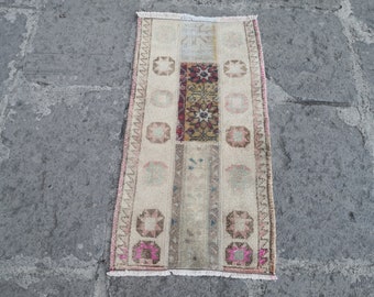 Alfombra de baño turca de 45 x 94 cm, felpudo, alfombra pequeña Oushak, alfombra vintage pequeña, alfombra de baño, alfombra vintage pequeña, alfombra turca pequeña