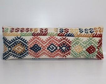 8x24 inches Big Size Kilim Lumbar Pillow,Turkish Kilim Pillow,Bohemian Kilim Pillow, wool Cushion coverr,Throw Pillow, Vintage Carpet Pillow