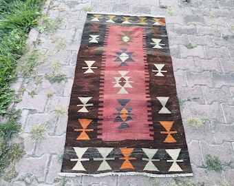 30x57 inches Oushak Kilim,Vintage Kilim Rug, Handmade Area Kilim,Turkish Area Kilim,Unique Kilim, Anatolian Small Kilim, Bohemian Kilim Rug