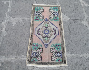 Alfombra anatolia de 45 x 96 cm, alfombra pequeña vintage, alfombra turca, alfombra oushak, alfombra turca, alfombra de baño, alfombra de puerta, alfombra pequeña antigua, alfombra pequeña de lana