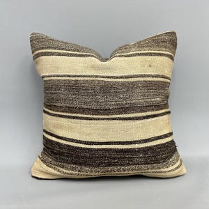 Boho Pillow, Ethnical Kilim Rug Pillow, 24x24 Vintage Kilim Pillow, Kilim Cushion Sham, Beige Cushion, Vintage Striped Kilim Pillow,