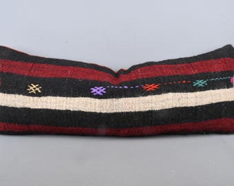 Home Decor Pillow, Boho Pillow Sham Cover, 16x42 Ethnical Kilim Rug Pillow, Vintage Pillow, Brown Pillow Cover, Striped Lumbar  Pillow,