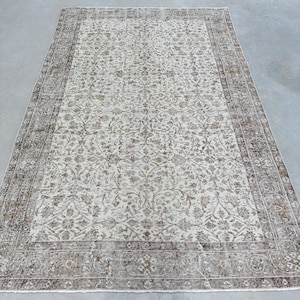 Vintage Rug, Turkish Rug, 6x9 Large Rugs, Oushak Rug, Rugs For Bedroom, 5.8x9.1 ft Beige Rug, Antique Wool Rug, Turkish Salon Rug,