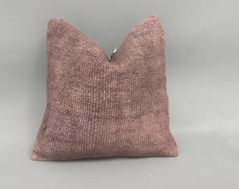 Handmade Kilim Cushion, Antique Pillows, 16x16 Vintage Pillow, Boho Pillow, Brown Pillow Cover, Vintage Hemp Kilim  Pillow,