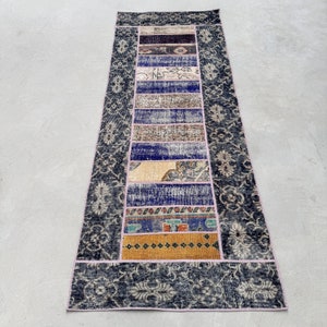 Runner Rug Patchwork Turkish Vintage Antique Rugs For Corridor 2.7x7.3 ft Pink Cool Eclectic Vintage Oushak Boho Neutral Turkish Hand Woven