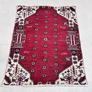 Turkish Rug Vintage Small Rugs Oushak For Bathroom 2.8x3.4 ft Purple Colorful Door Mat Cute Custom Distressed Pale Kitchen Old Bohemian Wool