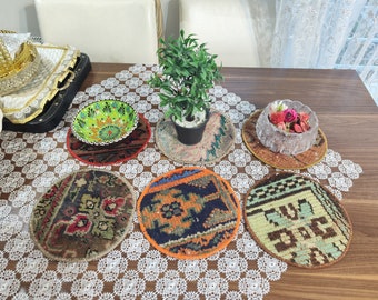 8.5 inches Vintage Placemats,6 Pieces Kilim Placemats,Home Decor Accessories,Dinner Table linens,Decor Placemat,American Service Table Mat