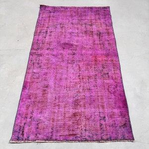 Overdyed Rug Turkish Accent Rugs Antique For Bedroom 3.6x6.4 ft Pink Oushak Outdoor Hand Knotted Abstract Home Decor Floor Vintage
