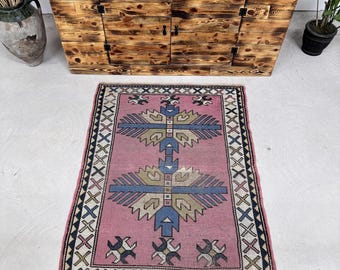 Turkish 3.3x4.5 ft Rug, Vintage Rug, Pink Paisley Wool Rug