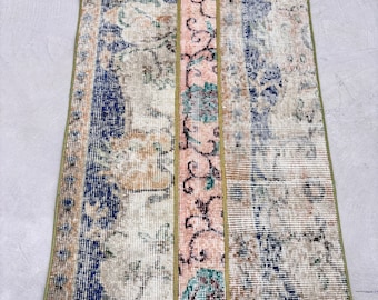 Turkish Rug, Vintage Rug, Patchwork Rug, Small Rug, Anatolian Rugs, Rugs For Bedroom, 2.1x2.8 ft Beige Rug, Antique Rug, Wool Bath Mat,